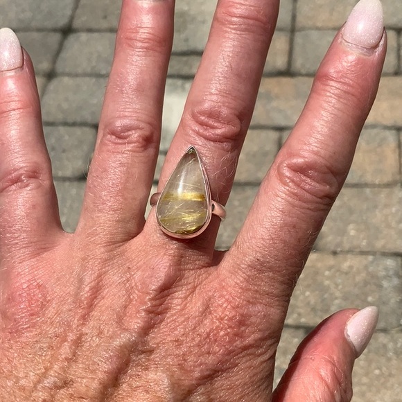 GOLDEN RUTILE 925 STERLING SILVER RING, SIZE 8 - Picture 8 of 10